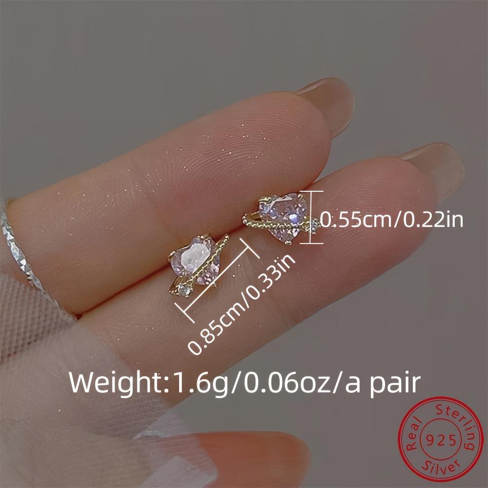 Mini Delicate 925 Silver Hypoallergenic Stud Earrings With Heart Planet Design Zircon Inlaid Pretty Valentine's Day