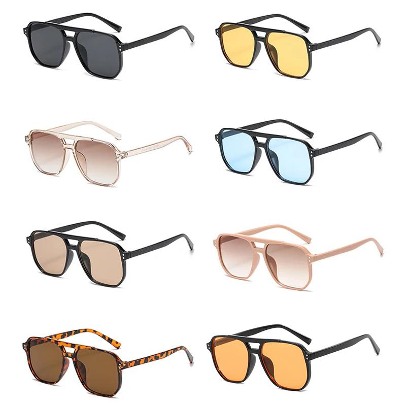 Classic Big Pilot Sunglasses Women Vintage Double Beam Yellow Orange Lens Sun Glasses Female Candy Color 70s Eyewears UV400