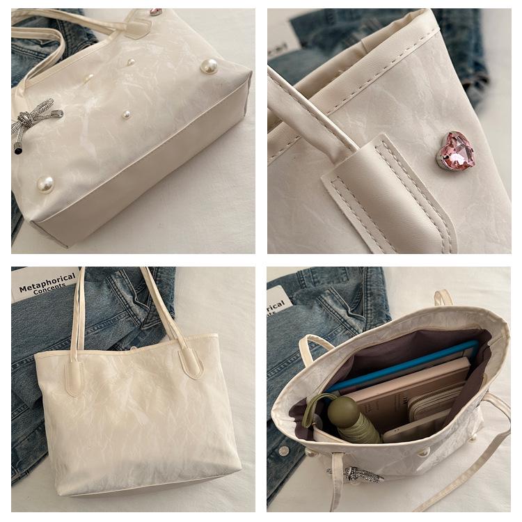 Large Capacity Women's Tote Bag - 2025 High-End Versatile Pearl Bow Handbag/Shoulder Underarm Bag