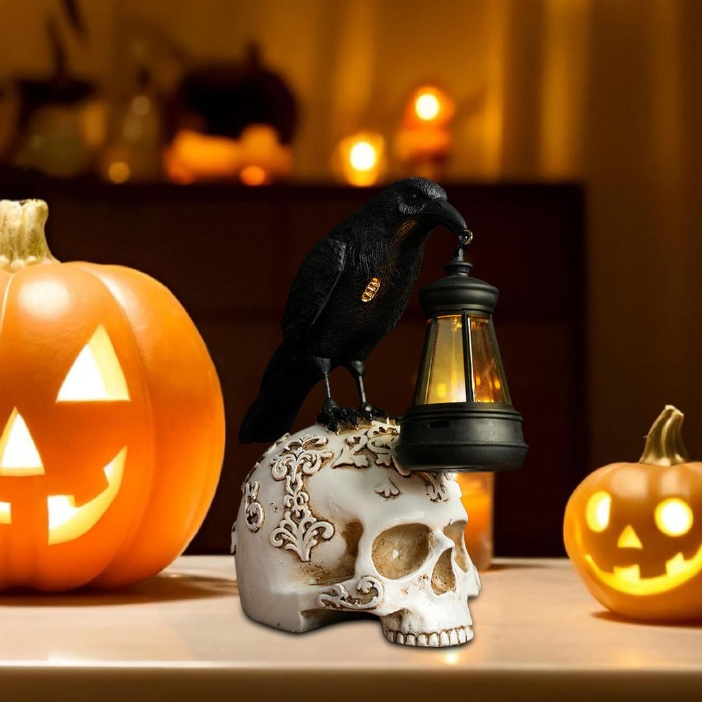 Halloween Crow Skulls Desktop Decor Resin Sculpture Gothic Decor Personalizeds Home Decorative Statue Party Car Accessories