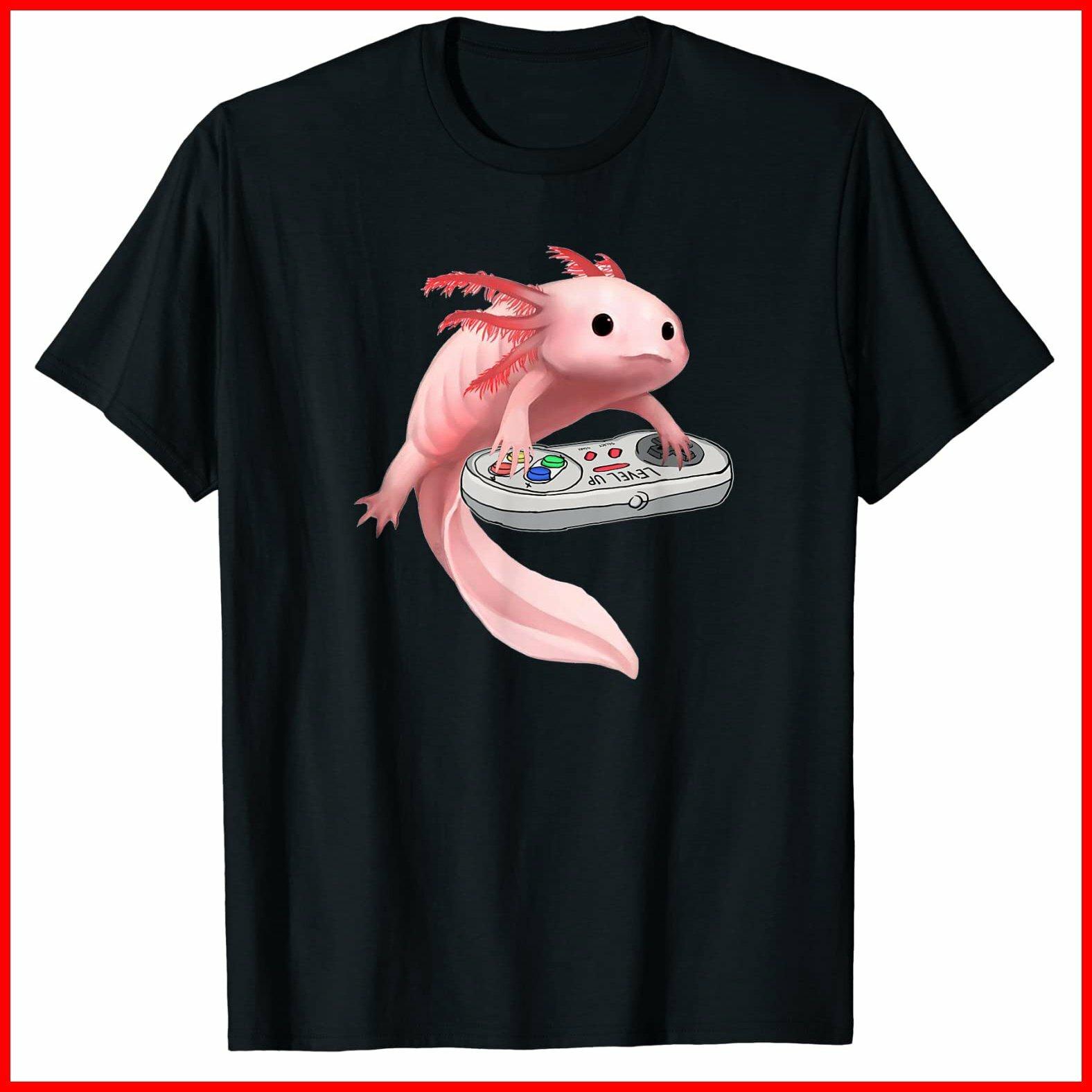 Axolotl Fish Playing Video Game White-Axolotl Lizard Gamers Black T-Shirt S-5XL L