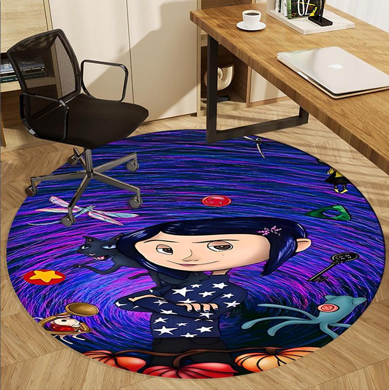 Coraline Pattern Round Rug, Indoor/Outdoor Mat, for Picnic, Gameroom, Bedroom, Office, Living Room, Home Decor Carpet, Birthday Gift