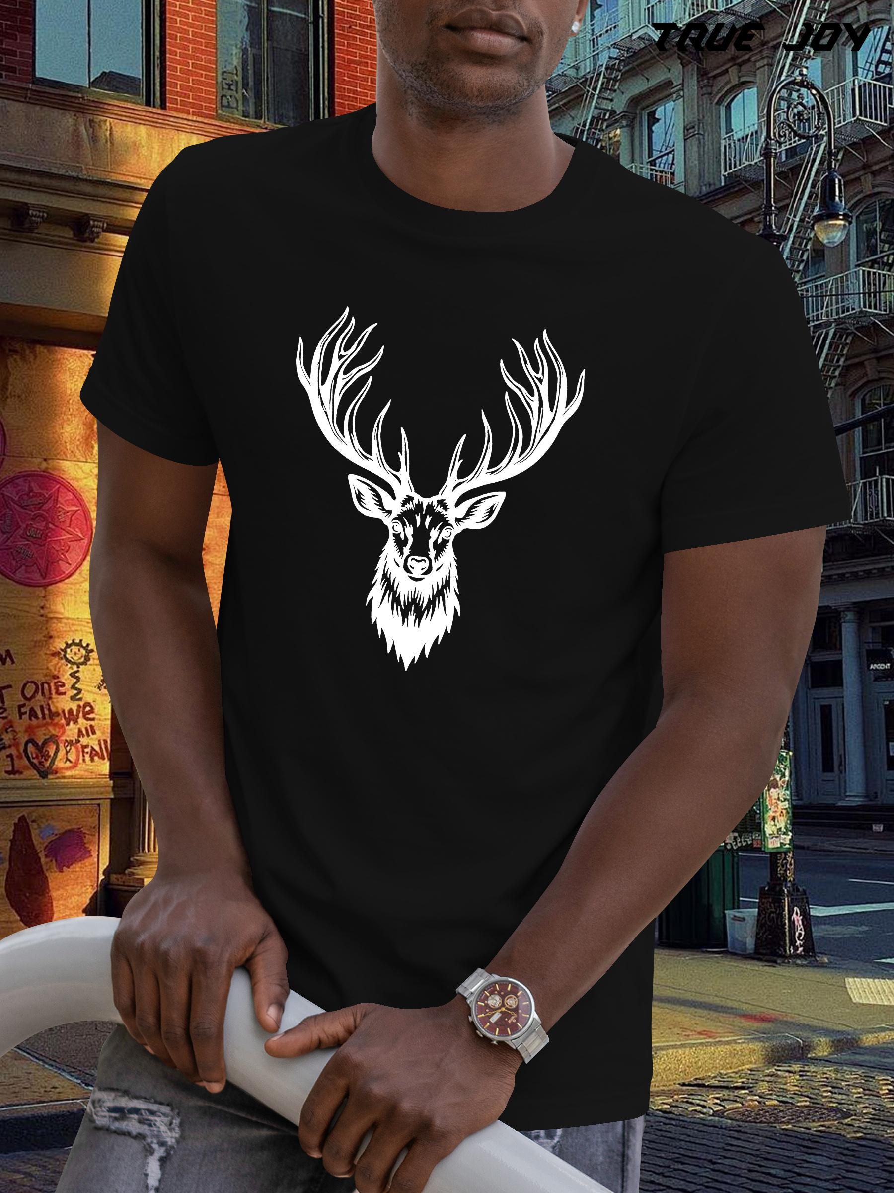 Black Deer Head Art Print T-shirt - Breathable Quick-Dry Fabric L