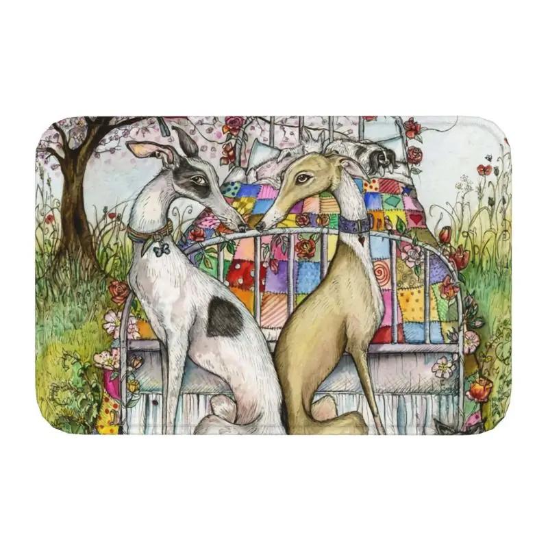 Personalized Vintage Whippet Greyhound Dog Doormat Mat Anti-Slip Hound Bath Kitchen Balcony Rug Carpet 40*60cm