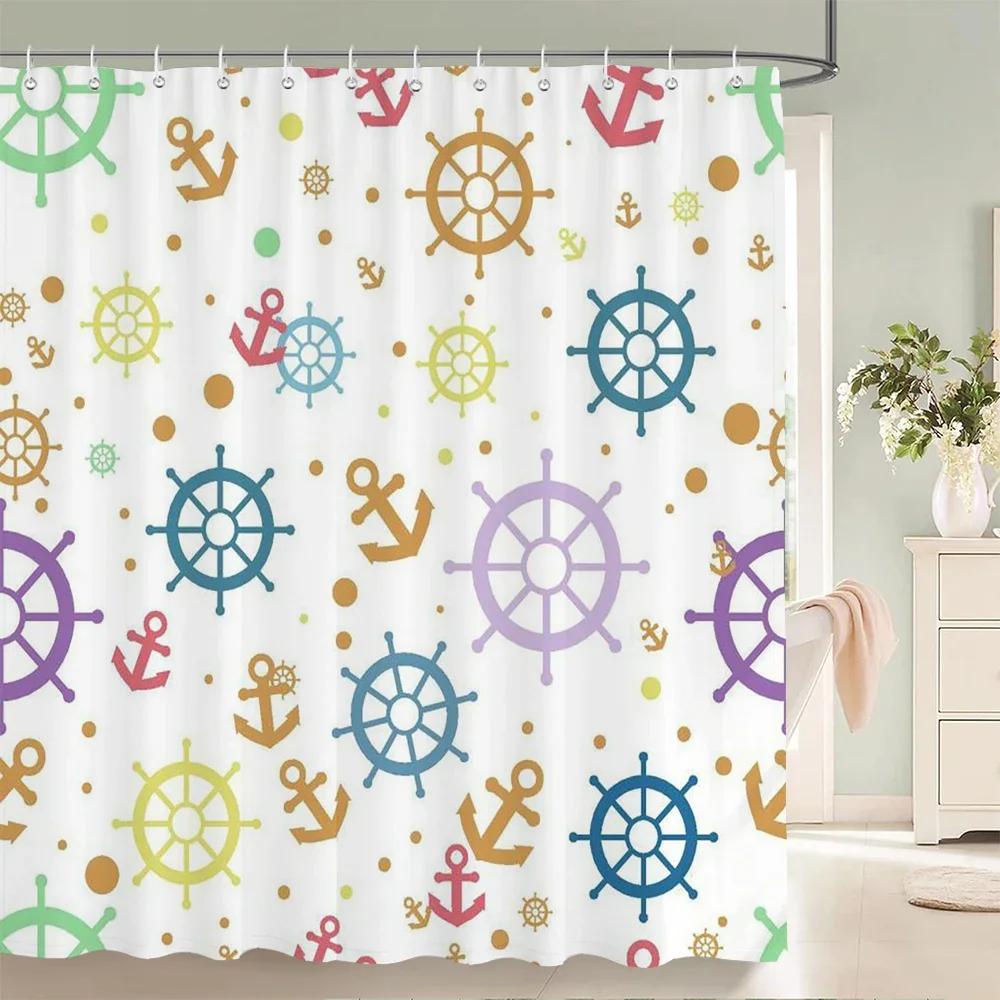 High Quality Nautical Anchor 3D Printed Fabric Shower Curtains Waterproof Bathroom Curtain Bathroom Decor with 12 Hooks