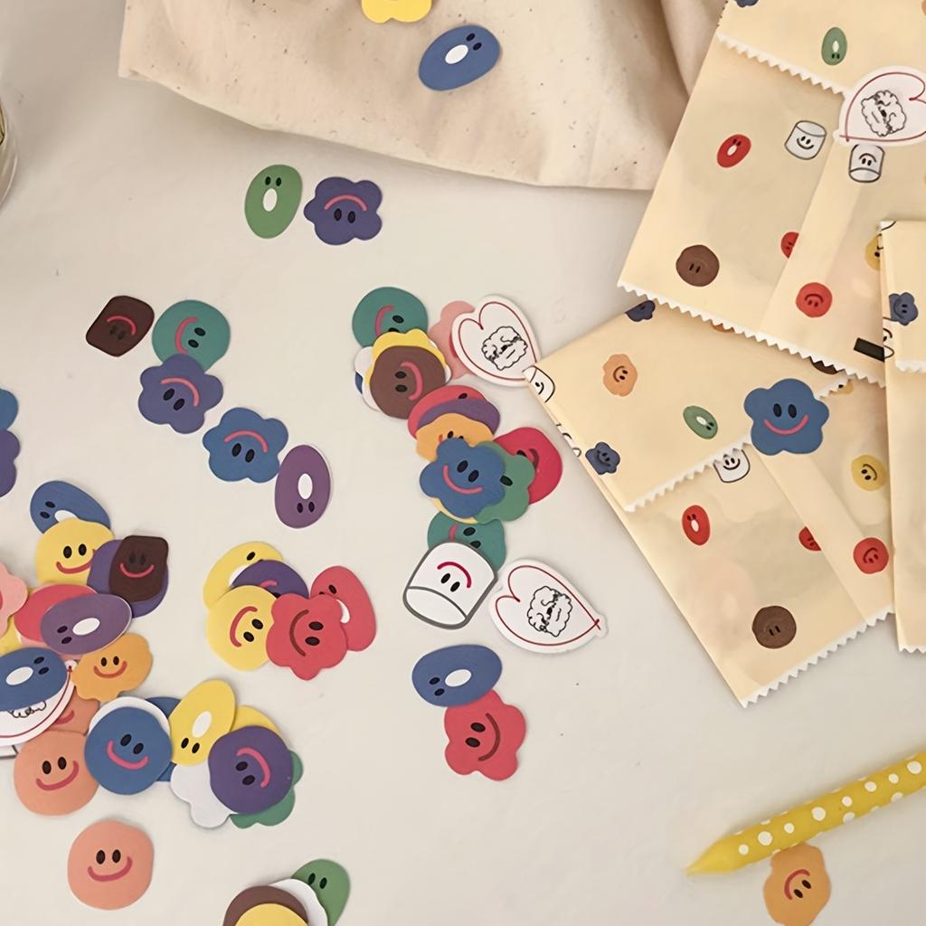 110pcs Cartoon Round Multicolor Semi-matte Self-adhesive Glitter Paper Stickers,Gift Wrapping,Christmas Gift Packaging