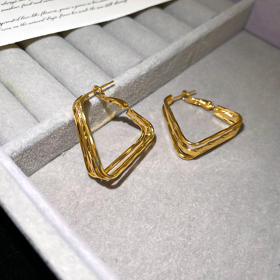 Gold French Simple Round Plain Ring Earrings Light Luxury Earrings Hong Kong Style Earrings