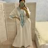 Embroidery Kaftan Beach Tunic Cotton Beach Cover Up Saida De Praia Swimsuit Women Bikini Cover Up