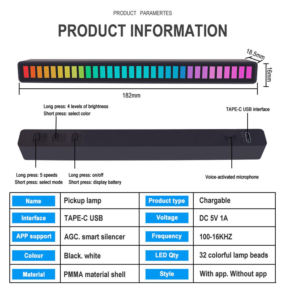 RGB Music Sound Control LED Light App Control Pickup Voice Activated Rhythm Lights Color Ambient LED Light Bar Ambient Light NEW