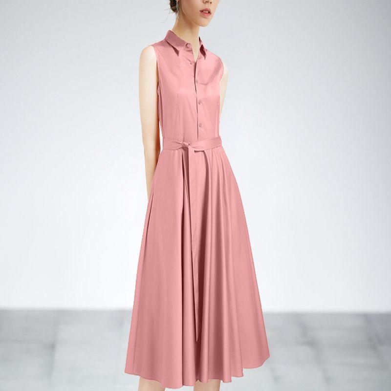 

Лето 2025 Однотонный Новый Поступление Европейский, Американский и Французский Стиль Черное Платье Кружевное Черное Рубашка Платье без рукавов Женское Платье Pink sleeveless 2XL