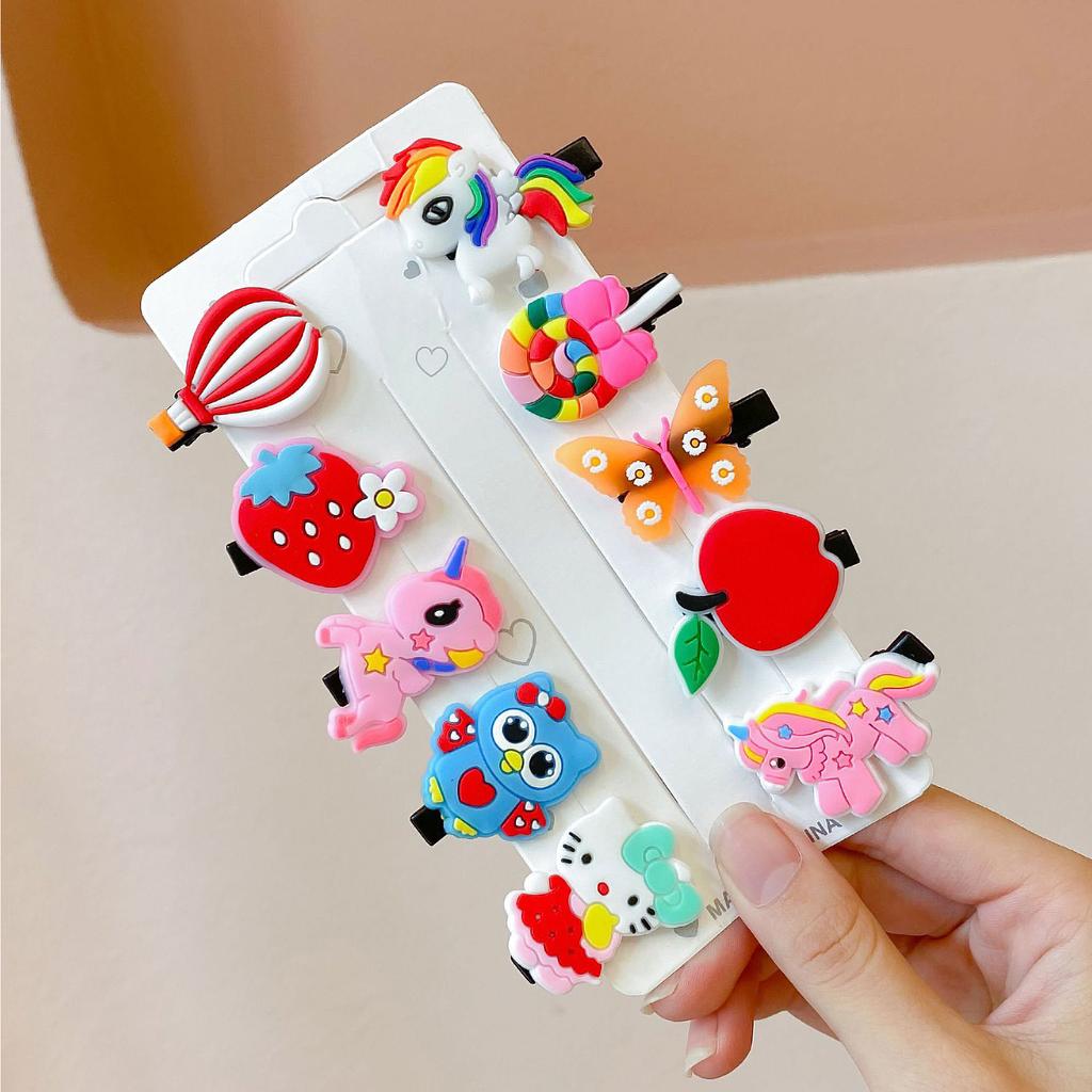 10 bucăți/set noi agrafe de păr cu unicorn drăguț de desene animate pentru fete, agrafe de păr colorate, dulci, pentru copii, accesorii de păr pentru fete