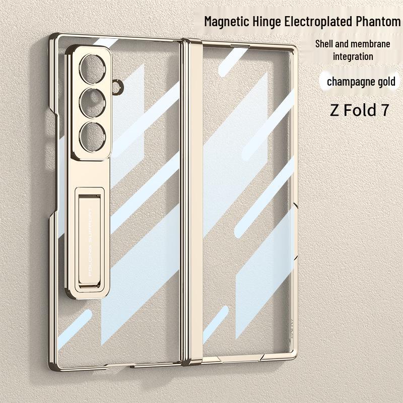 Transparent Samsung ZFold7 Case with Customizable Middle Axis and Integrated Electroplated Stand