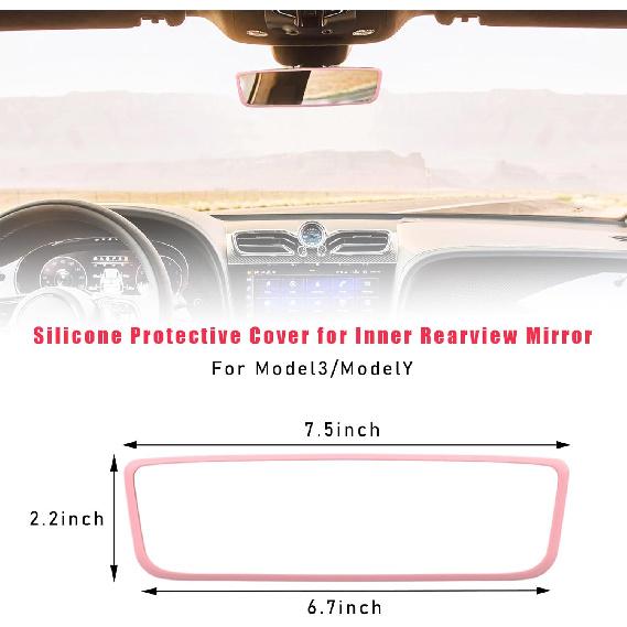 Car Rear View Mirror Protector Frame, Silicone Auto Rearview Mirror Protection Cover Compatible with Model 3/ Y, Interior Rear View Decoration Trim