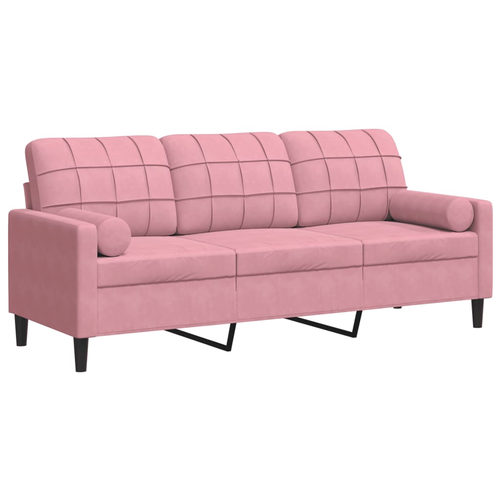 3 Seater Sofa with Decorative Cushions Pink 180 Cm Velvet