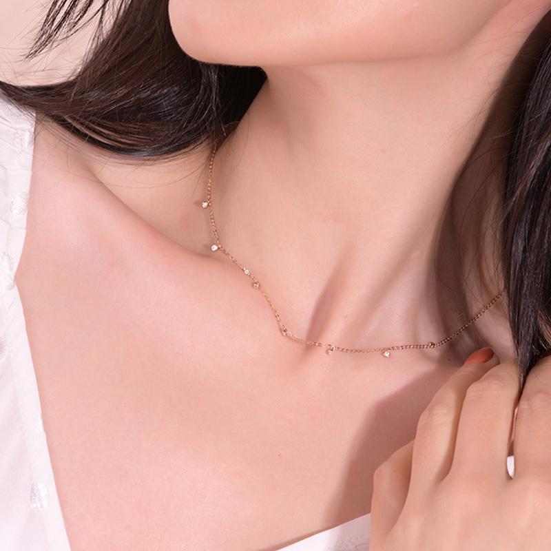 ANENJERY Multiple Zircon Tassel Necklace for Women Simple Personality Choker European Jewelry