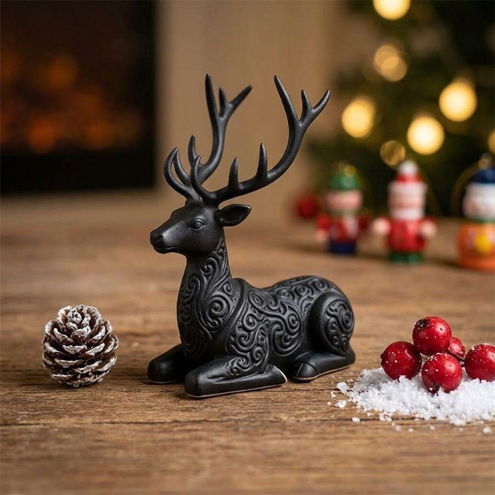 3D Printed Xmas Reindeer Sculpture Lying-Posture Elk Deer Statue Animal Figurine Office Desk