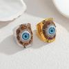 European & American Style Rhinestone Wide Band Eye Ring for Women – Fashionable, Versatile, Exaggerated, Colorfast Titanium Steel.