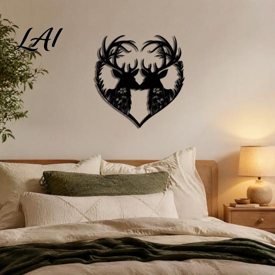 Decorative Accents for Bedroom Metal Deer Heart Wall Decoration Silhouette Couple Hanging Ornaments Animal Art Versatile Decor Study Sculpture