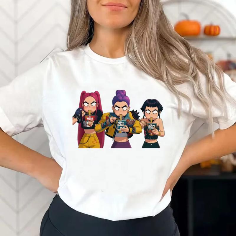 Huntrix Girls Kpop Demon Hunters Two-sided Shirt Anime Style Shirt Summer Rumi Mira Zoey Girl for Men Women Kids Family Clothing
