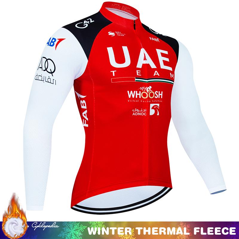 Cycling Jumper Men's Suit UAE Thermal Jersey Man Costume Bike Clothes Pro Team 2024 Winter Fleece Clothing Mtb Pants Blouse Bib