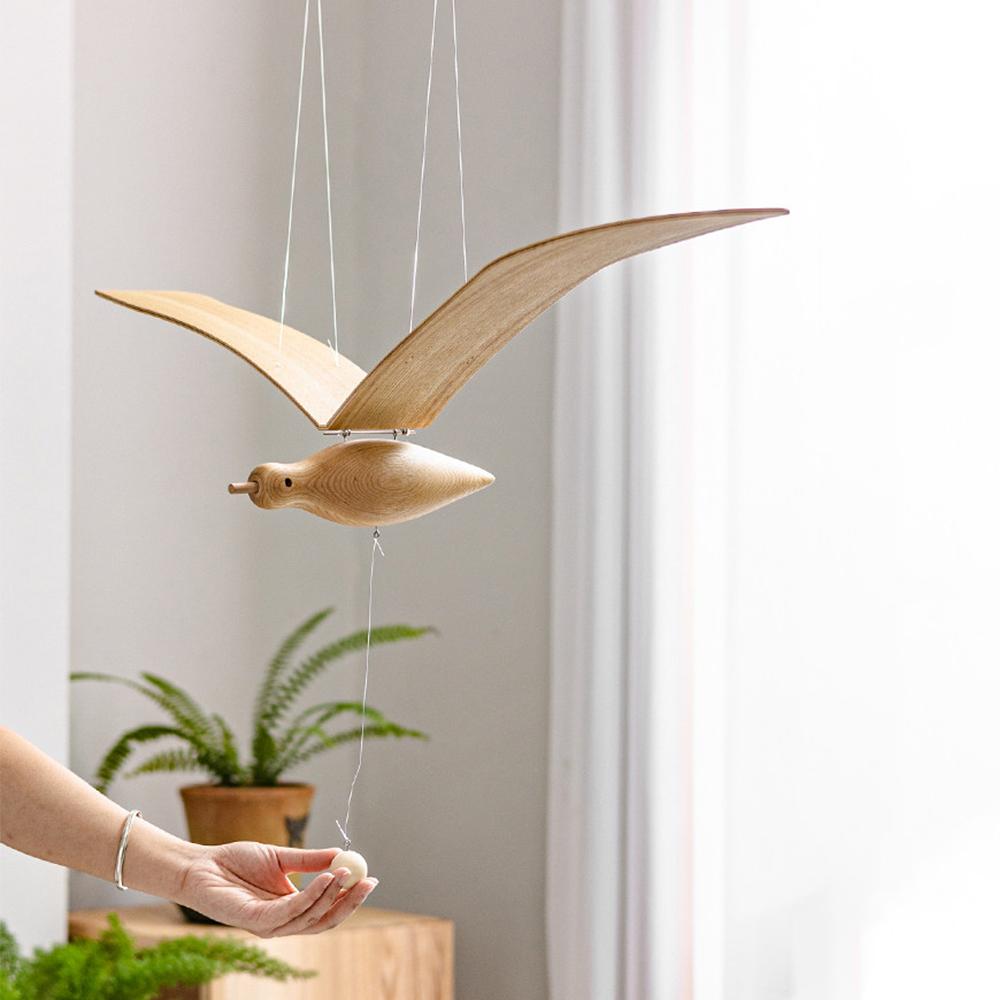 Hand Carved Wooden Seagull Hanging Wind Chime Aerial Pendant Flying Seagull Home Decor Window   Nursery Children's Room Hanging