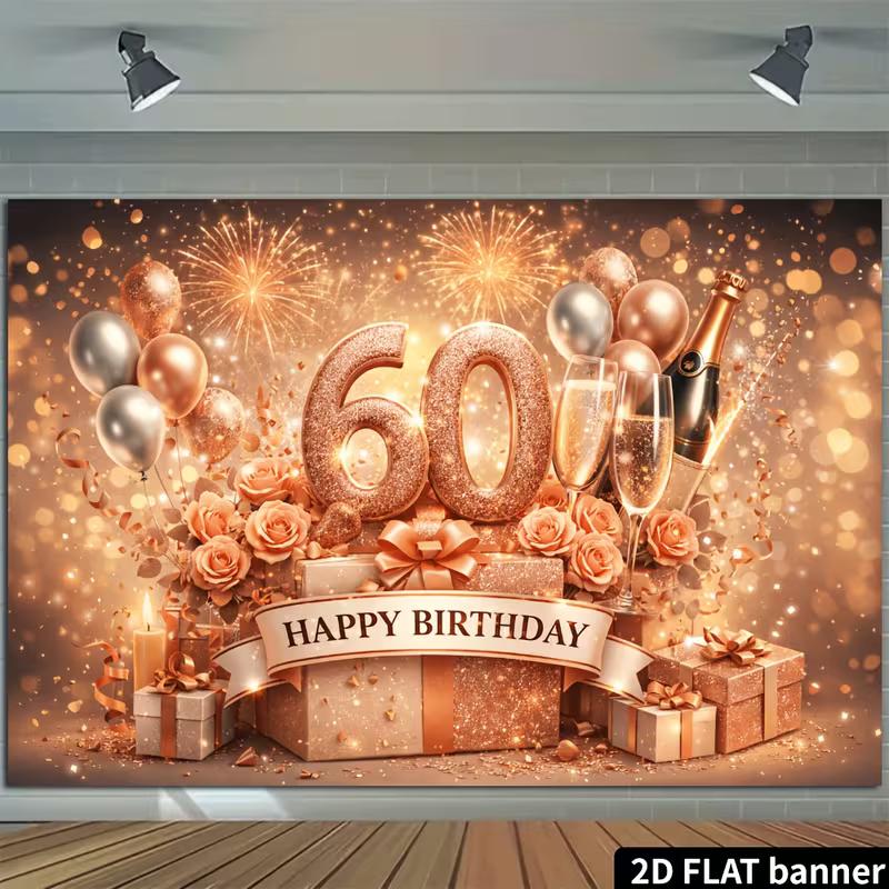 Sfondo 2D Oro Rosa 60° Compleanno Numero 60 Scintillante Banner Fotografico