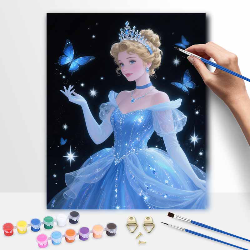 Disney Blue Princess Butterfly Painting by Numbers Hand Filled Drawing Art Kit Home Decor