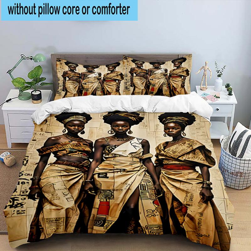 African Women 3pcs Bedding,Including 1pc Duvet Cover And 2pcs Pillowcases Perfect for Christmas,Ideal for Bedroom, Dormitory