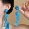 Blue Flower Leaf Dangle Earrings - Acrylic Long Drop Earrings for Women, Summer Beach Vacation Party Jewelry Accessories