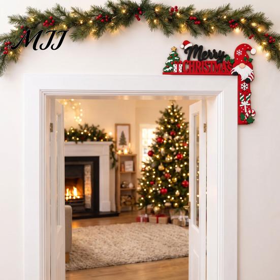 Indoor Holiday Door Sign Christmas Wooden Corner Decor, Festive Gnome/Gingerbread House/Letter Frame Sign, No Unique Gift Idea Drill Topper