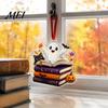 Holiday Party Decoration Halloween Reading Ghost Hanging Ornament, Acrylic Holding Book Pumpkin Festive Decorations Black Cat Mummy Decor, 2D Cartoon