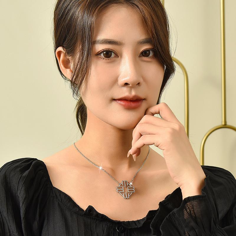 Elegant Titanium Steel Necklace For Women Featuring Mb Letter Design With Diamond Inlay