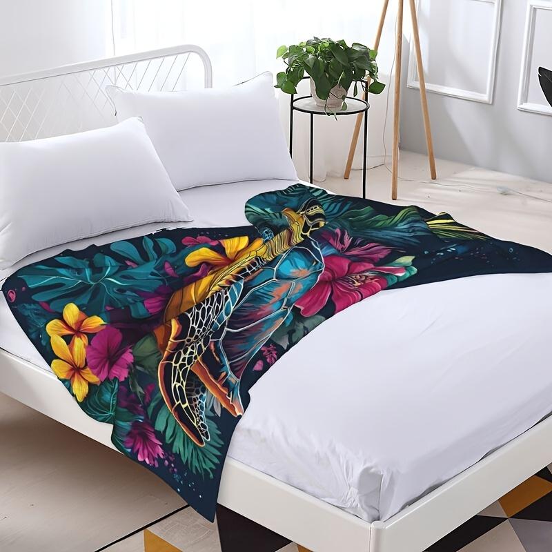 Kuschelige Flanelldecke mit Schildkrötenmotiv - Weich, warm & leicht Maschinenwaschbar, Schildkrötendekor, Geschenk für Freunde, Mehrzweck