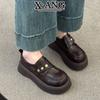 Leather brown small leather shoes platform heightening women's autumn new Mary Jane shoes Velcro single shoes