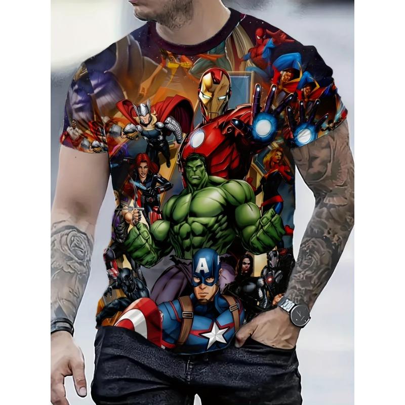 

Summer Men s Iron Man Hulk 3D Printed Marvel Avengers T-shirt for Street Wear, Round Neck, Short Sleeve, Adult Sports Shirt S
