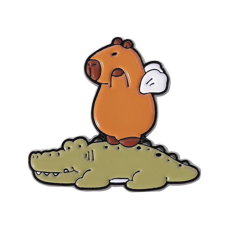 

Funny Capybara With Alligator Enamel Pin Cartoon Cute Animal Metal Brooches Lapel Backpack Badge Funny Jewelry Gifts For Friends