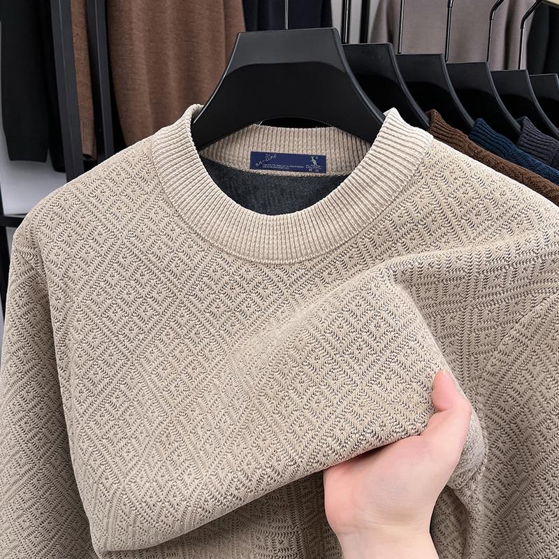 Kangaroo Daddy Winter Chenille Sweater - Fleece-Lined, Thick Knit Round Neck Pullover for Middle-Aged & Elderly Men