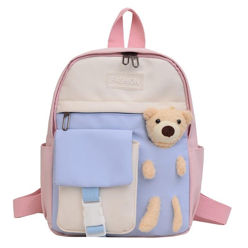 Schoolbag Elementary school bag Japanese cute bear doll backpack Korean version contrasting color preschool boys and girls casual backpack