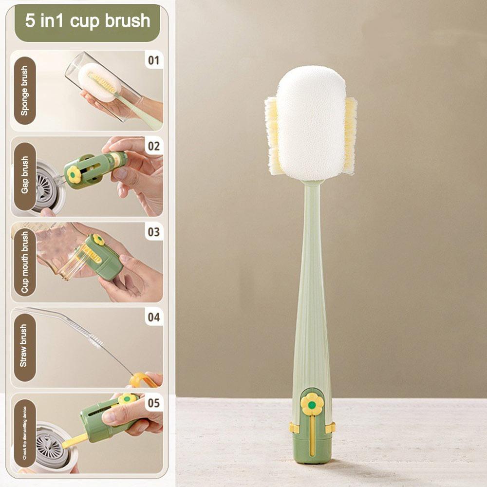 

Five-In-One Cup Brush 360 Degrees Glass Cleaning Brush Multi-purpose Insulation Cup Brush зелений