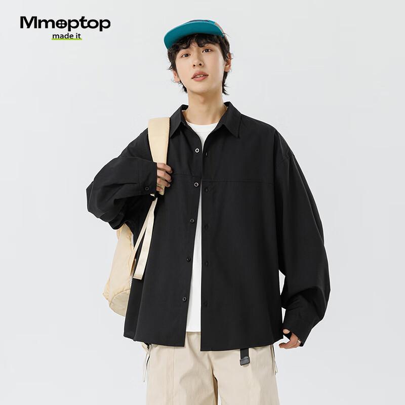 MMOPTOP Japanese-Style Long-Sleeve Shirt Workwear Jacket for Men, Spring And Autumn Style, High-End Feel, Loose Casual Shirt, 6257 Black 2XL
