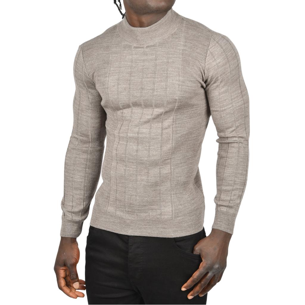 DeepSEA Yarım Balıkçı Yaka Çizgili Tüylenmeyen Slim Fit Triko Kazak 2505491