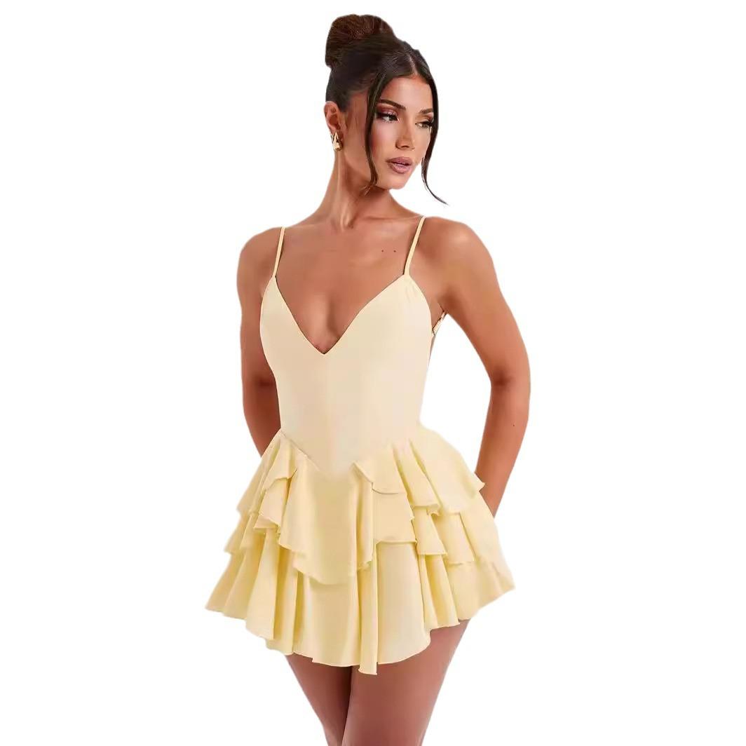 

GMXIA Лето Весна Женское Сексуальное Глубокий V Холтер Оборками Холтер Платье Женское XL жёлтый