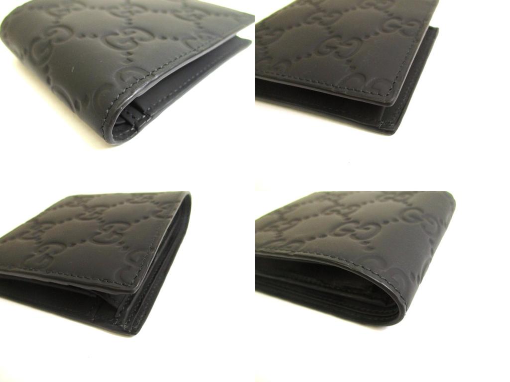 Authentisches GUCCI GG Schwarzer Gummi-Effekt Bifold Geldbörse Kompakte Geldbörse #a843 Aufgearbeitet