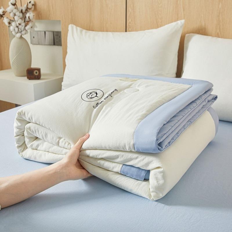 1pc Unprinted Cotton Quilt  Cool Summer Air Conditioning  Solid Color  Skin Friendly  Washable  Lightweight
