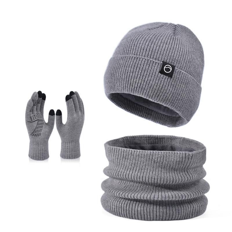 Winter Hat Gloves Scarf Set Fleece Warm Ear Protector Wool Hat Men's Cold-proof Knitted Pullover