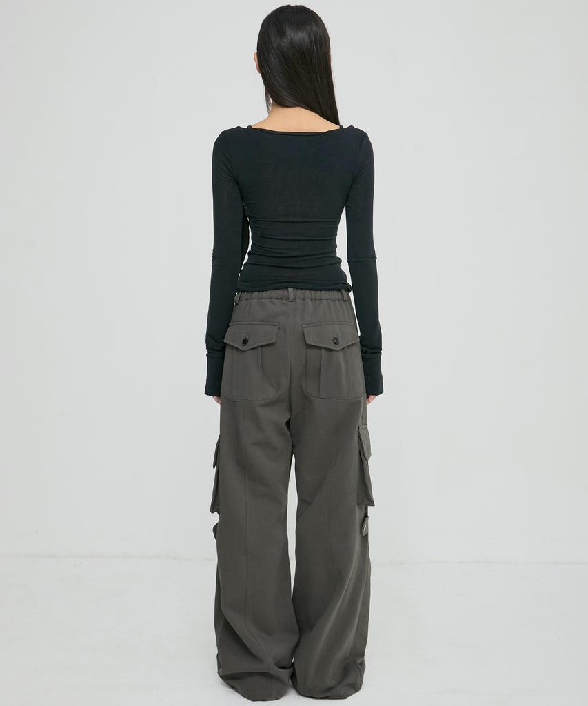 Peulleeoeob Wide Cargo Pants (Fl-262_Grayish Khaki)