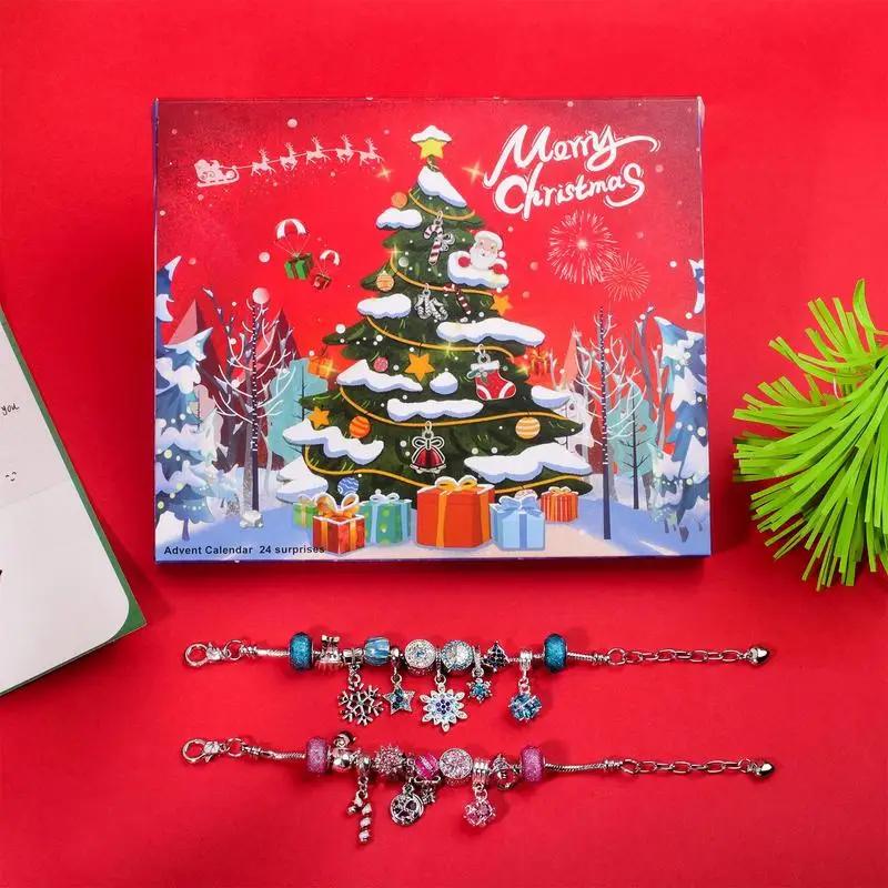 Set de 24 bucăți Calendar de Crăciun 2024 pentru brățări de Advent cu numărătoare inversă 24 de zile Set de brățări de Crăciun DIY