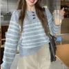 Women's Korean Style Retro Color Block Stripe Knitwear - Soft, Sticky, Round Neck, Loose Fit for Autumn/Winter