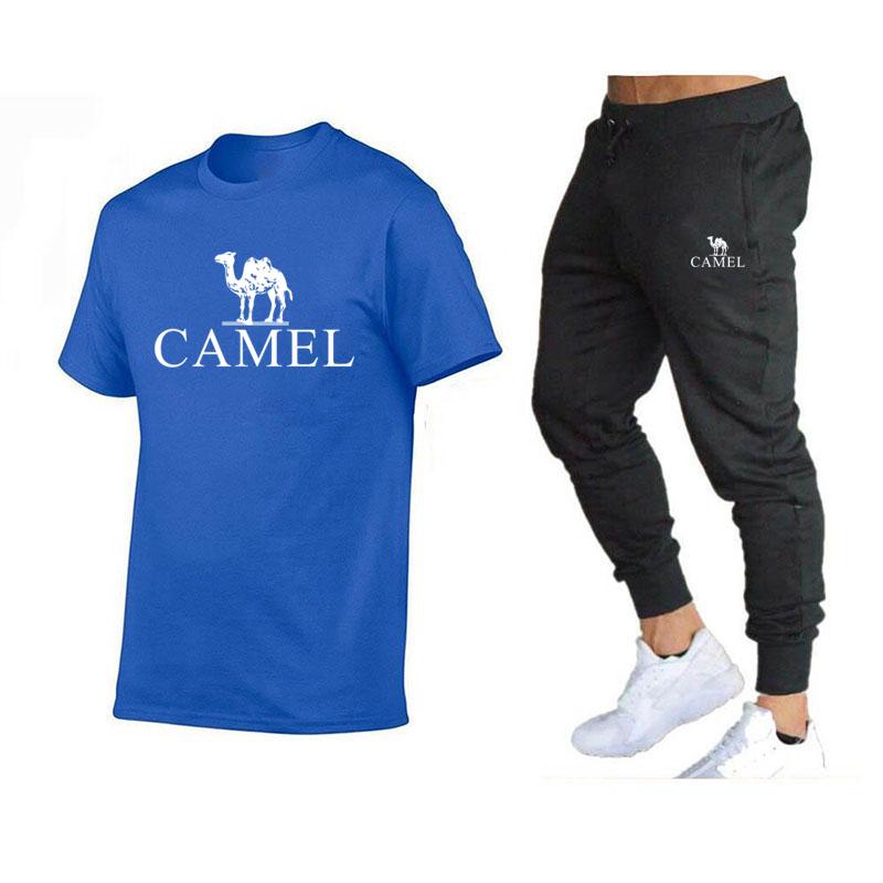 

Camel, новая весенне-летняя мужская футболка, брюки, костюм из двух предметов, модный новый тренд, универсальный спортивный костюм для отдыха XL синий