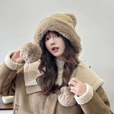 Autumn and Winter Hats for Women  Plush New Korean Version  Knitted Versatile  Warm Ear Protection  Thickened Fashion Plush Thick Lei Feng Hat